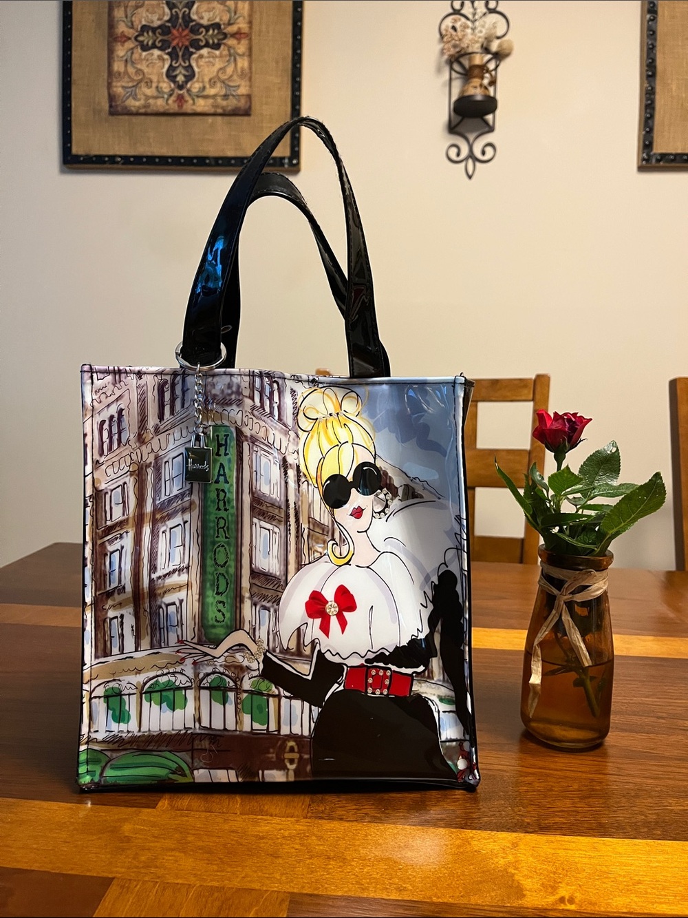 Harrods Black Multi Illustrated Shopper Tote, super cute